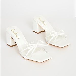 Lulus Yaez White Vinyl Mid Heel Sandals